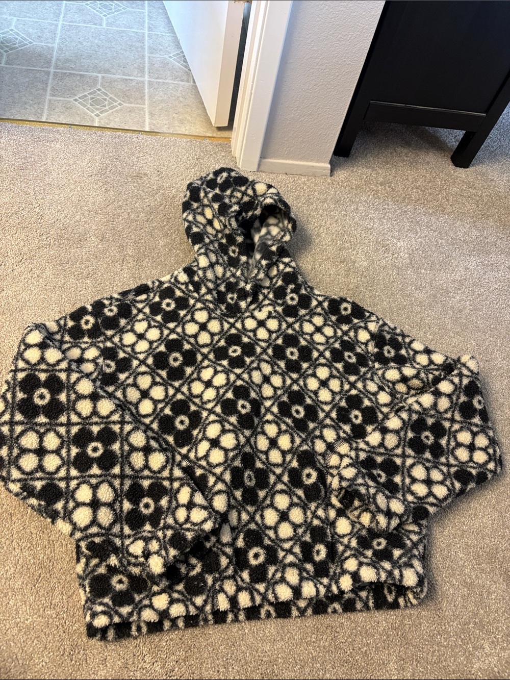Marine Layer Black & White Fleece Hooded Pullover Sweater